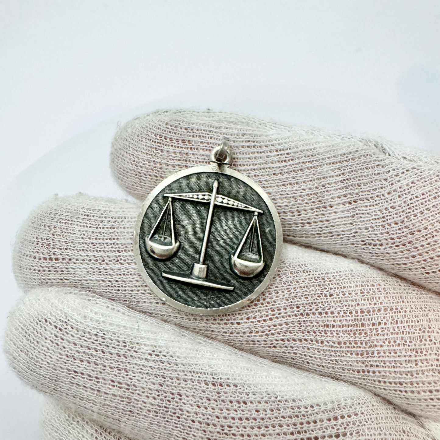 Ole Nicolai Olberg, Norway c 1940s. Vintage Sterling Silver Zodiac Libra Pendant.