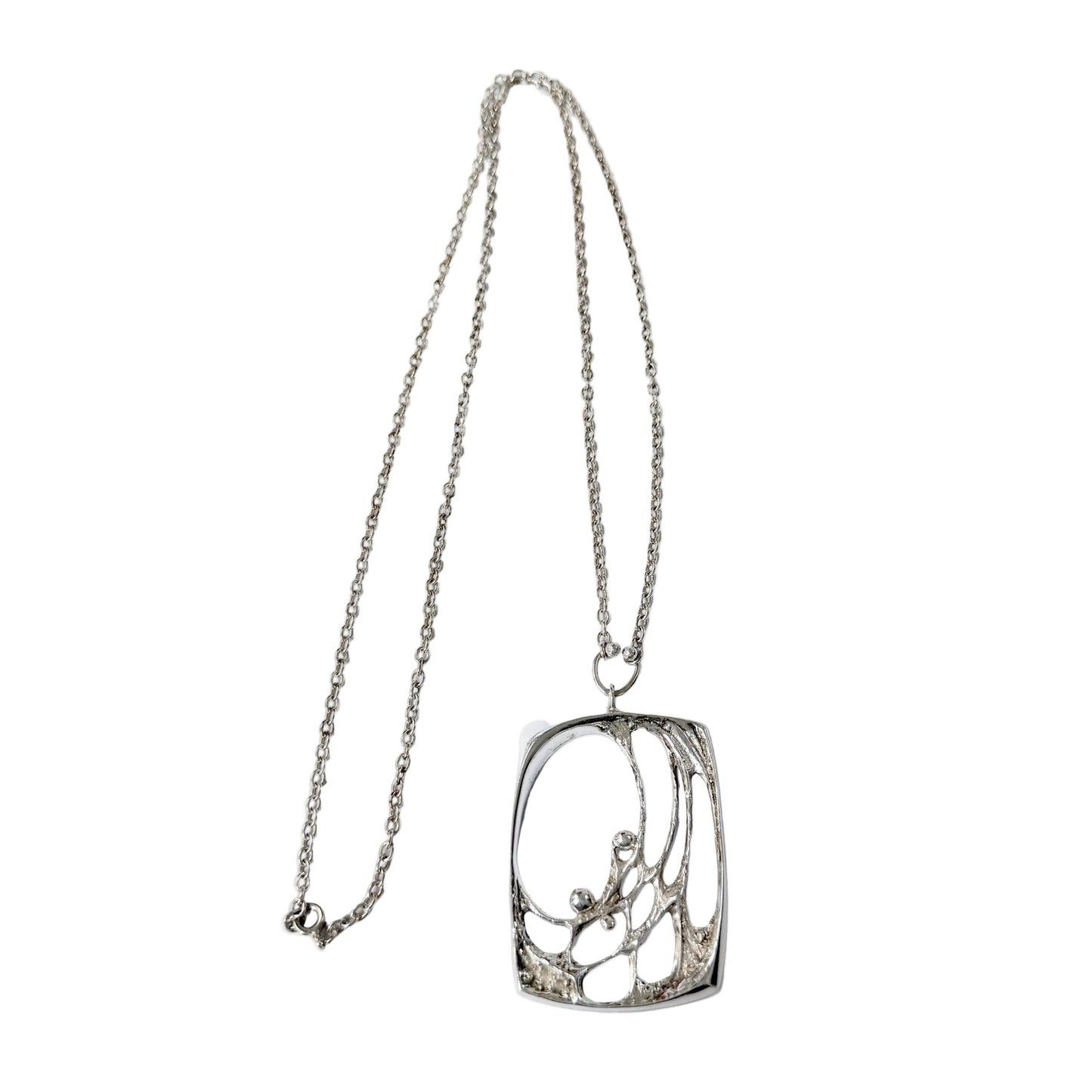 Sten & Laine Finland 1970s. Vintage Sterling Silver Spider Web Pendant Necklace.