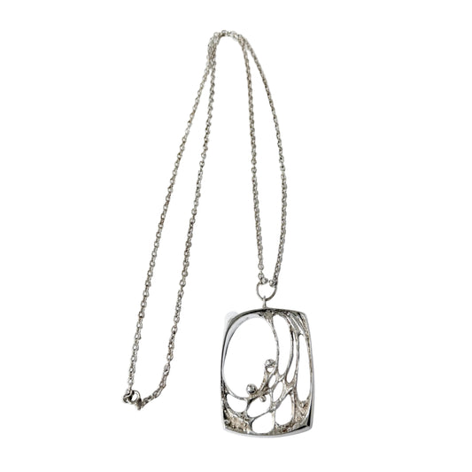 Sten & Laine Finland 1970s. Vintage Sterling Silver Spider Web Pendant Necklace.