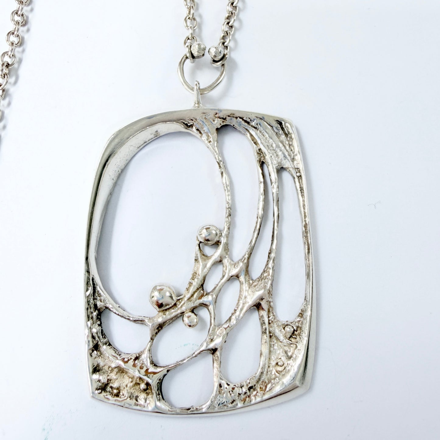 Sten & Laine Finland 1970s. Vintage Sterling Silver Spider Web Pendant Necklace.