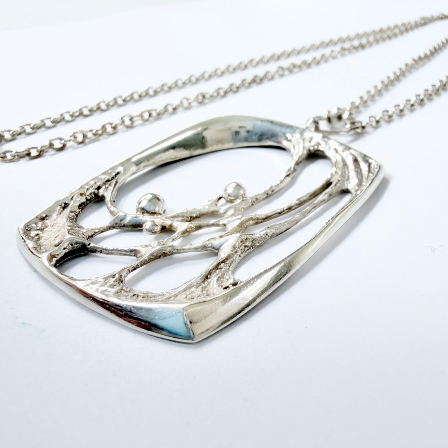 Sten & Laine Finland 1970s. Vintage Sterling Silver Spider Web Pendant Necklace.