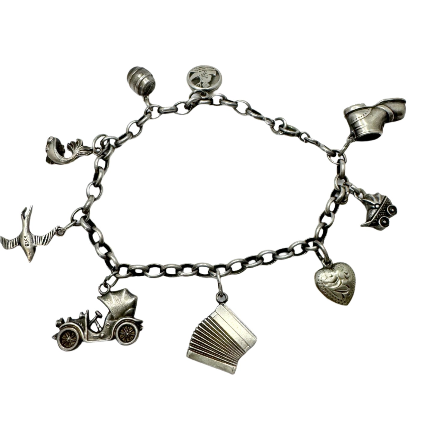 Finland c 1950s. Vintage Solid Silver Charm Bracelet.