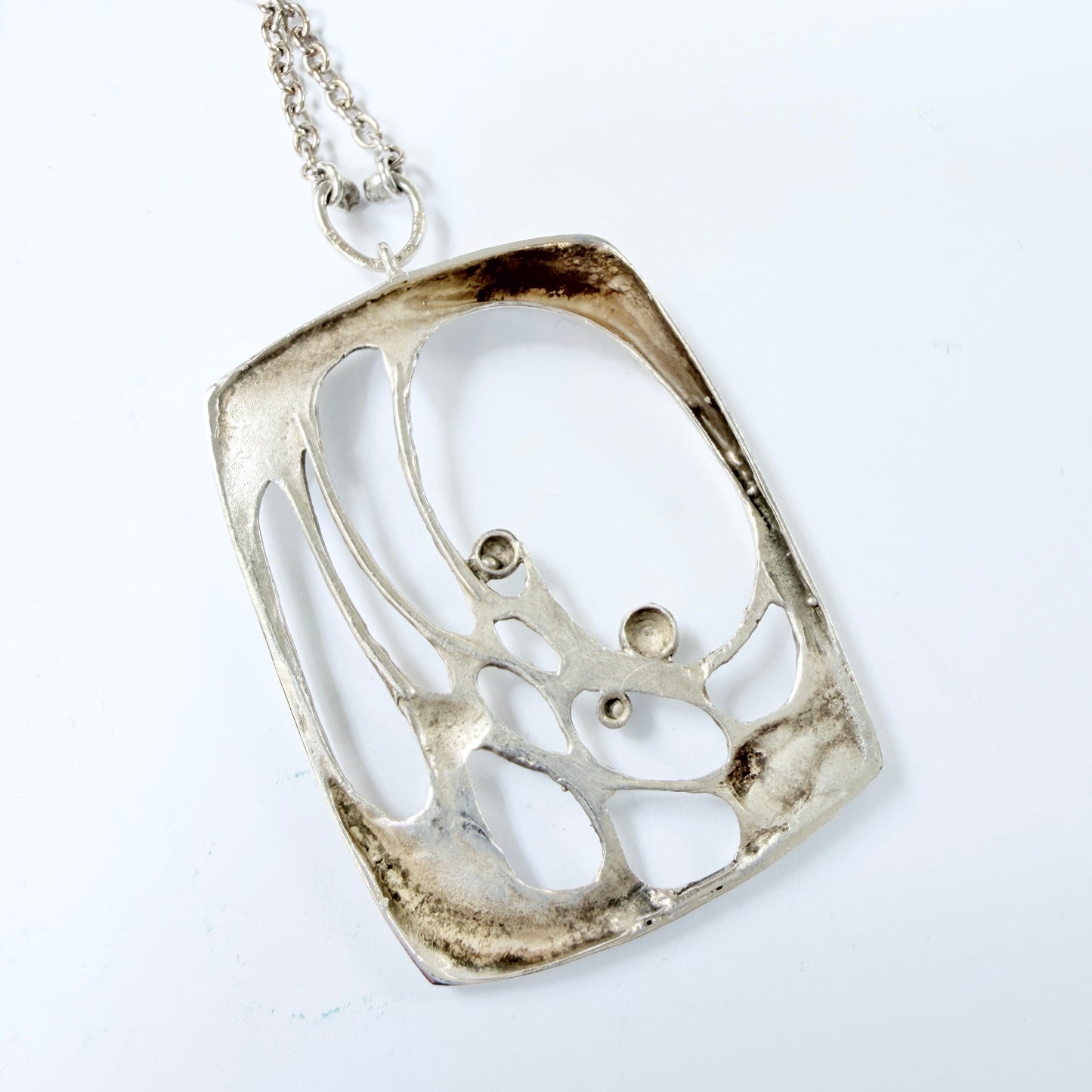 Sten & Laine Finland 1970s. Vintage Sterling Silver Spider Web Pendant Necklace.