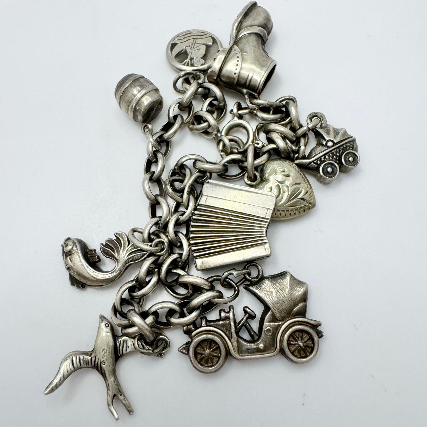 Finland c 1950s. Vintage Solid Silver Charm Bracelet.