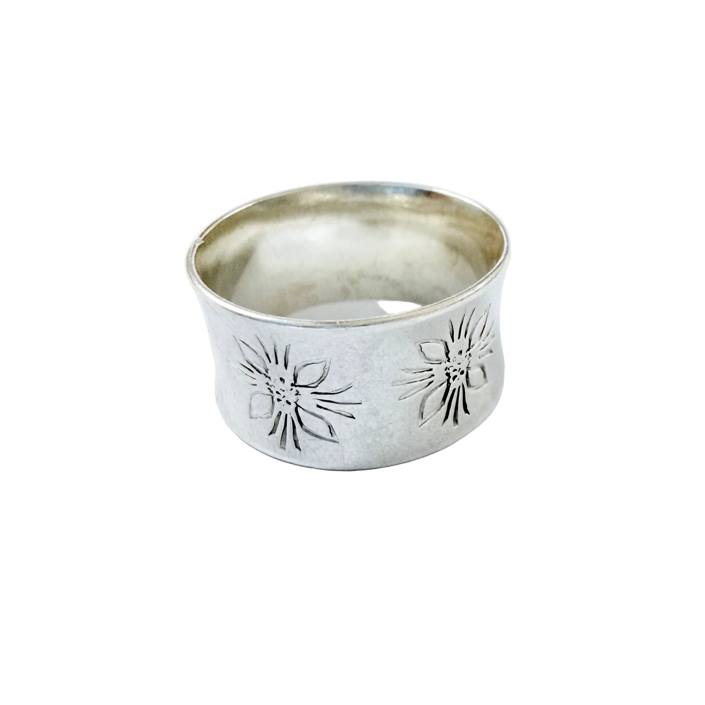 Victor Janson, Sweden 1976. Vintage Solid Silver Flower Band Ring.