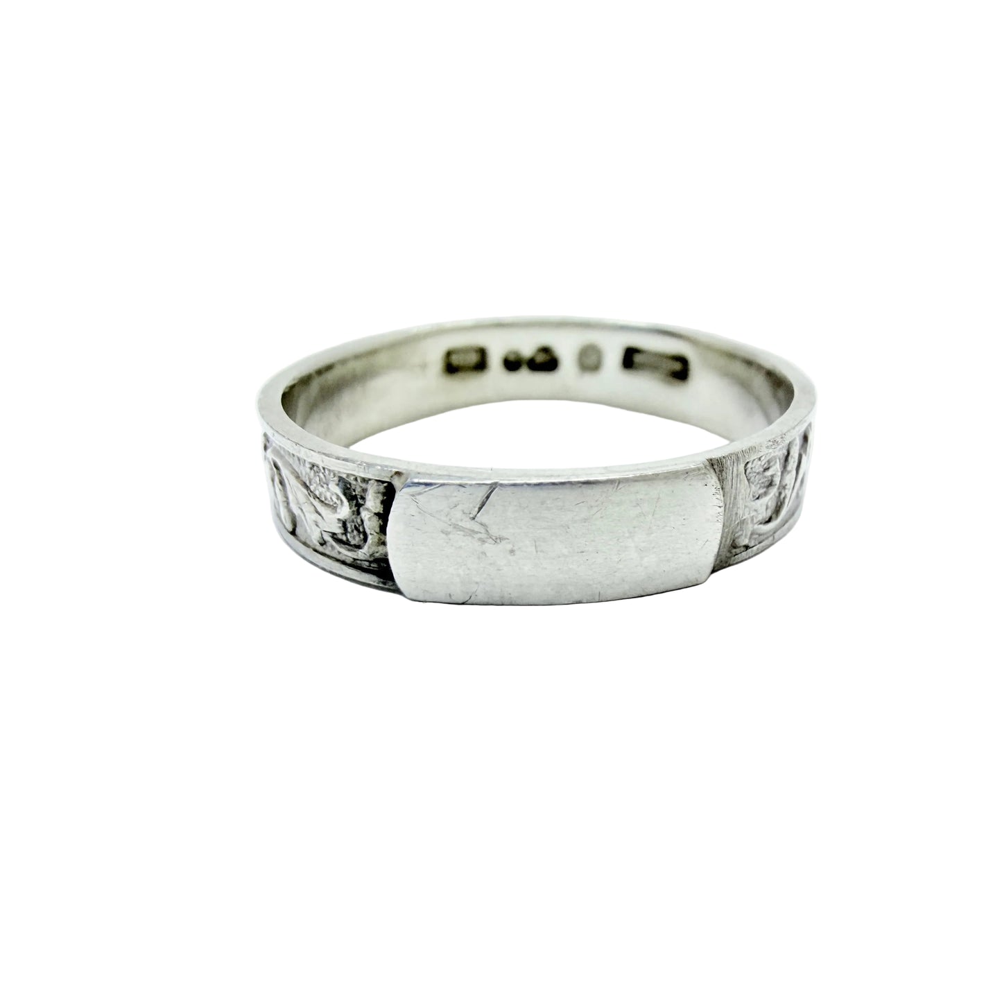 Ekström & Blohm, Sweden 1936. Vintage Solid Silver Band Monogram Ring with Unengraved Table