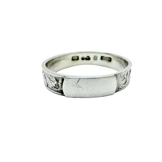 Ekström & Blohm, Sweden 1936. Vintage Solid Silver Band Monogram Ring with Unengraved Table