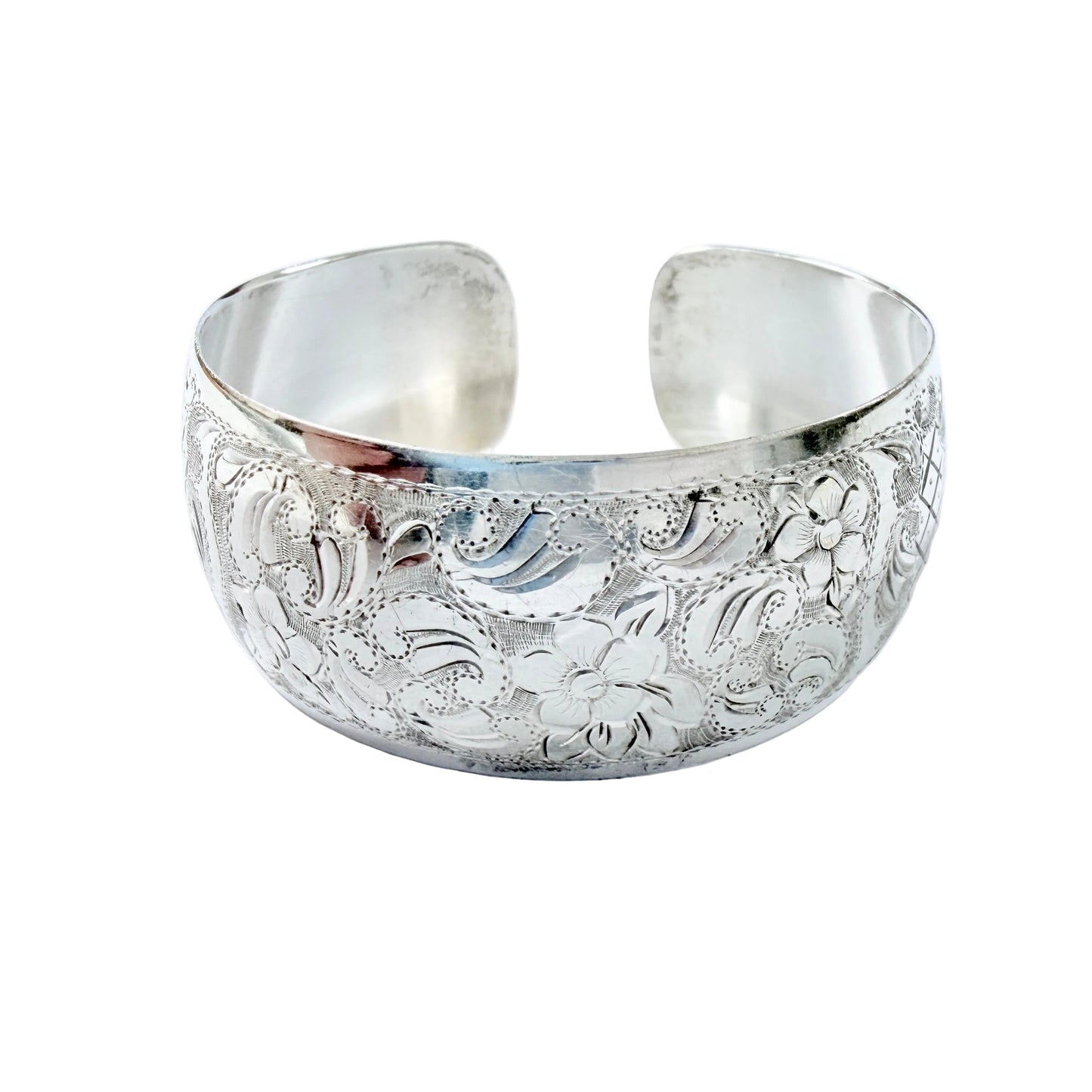 Vintage ca 1950s. Sterling Silver Flower Cuff Bracelet.
