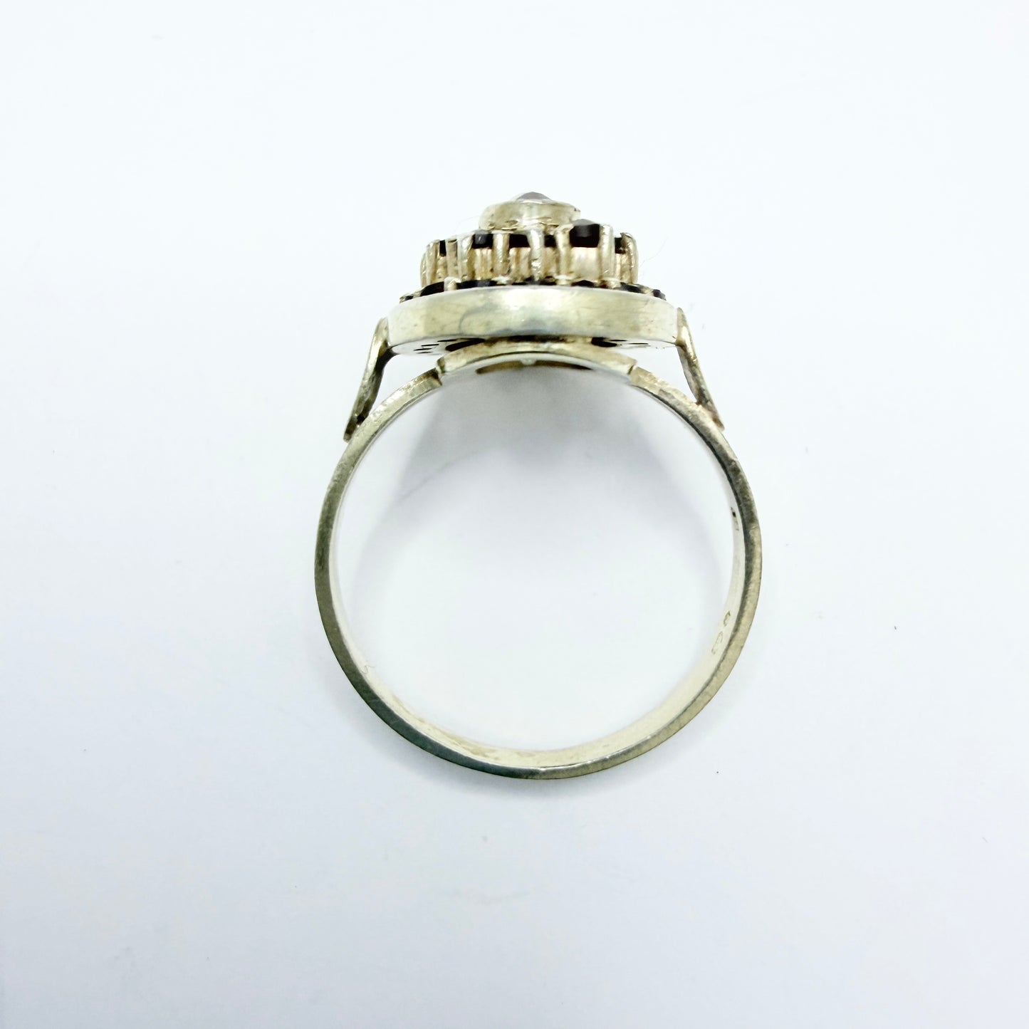Maker HE. Vintage Gilt Solid Silver Garnet Cluster Ring.
