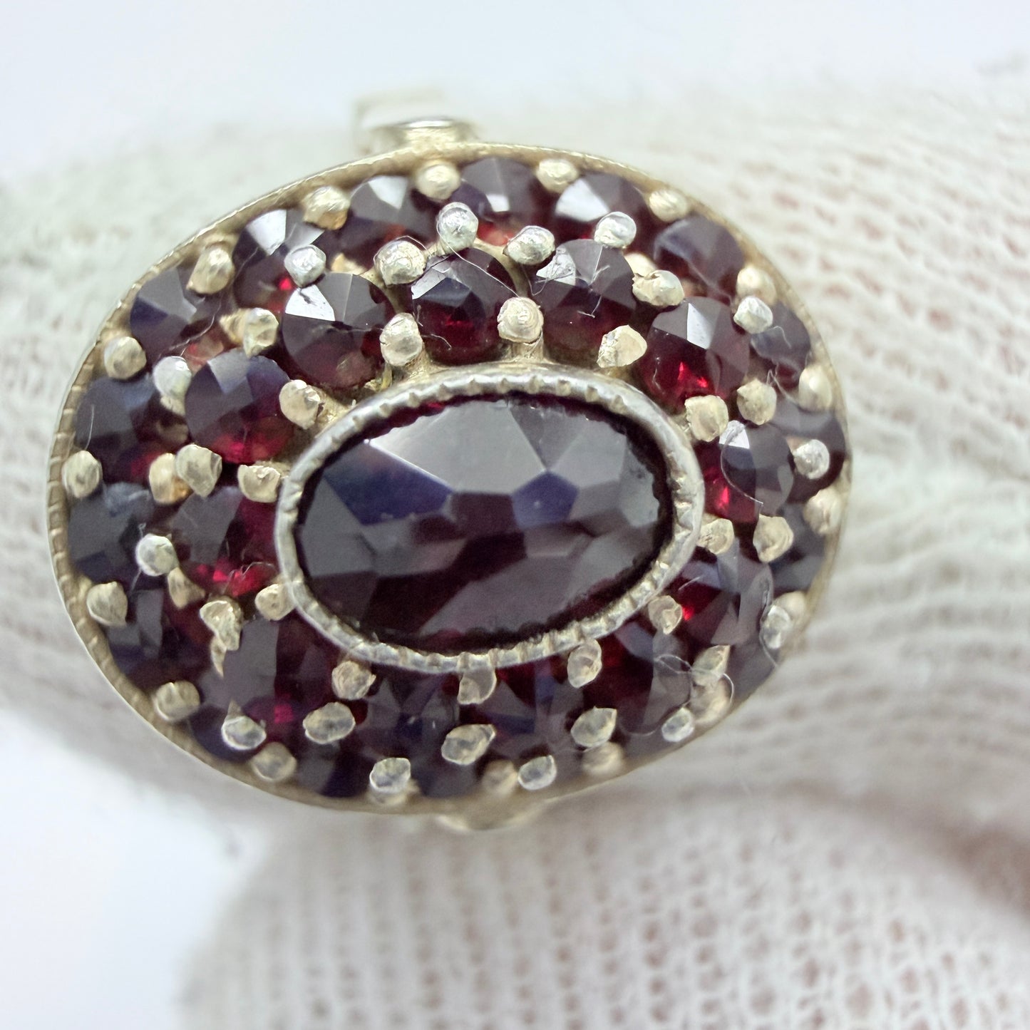 Maker HE. Vintage Gilt Solid Silver Garnet Cluster Ring.