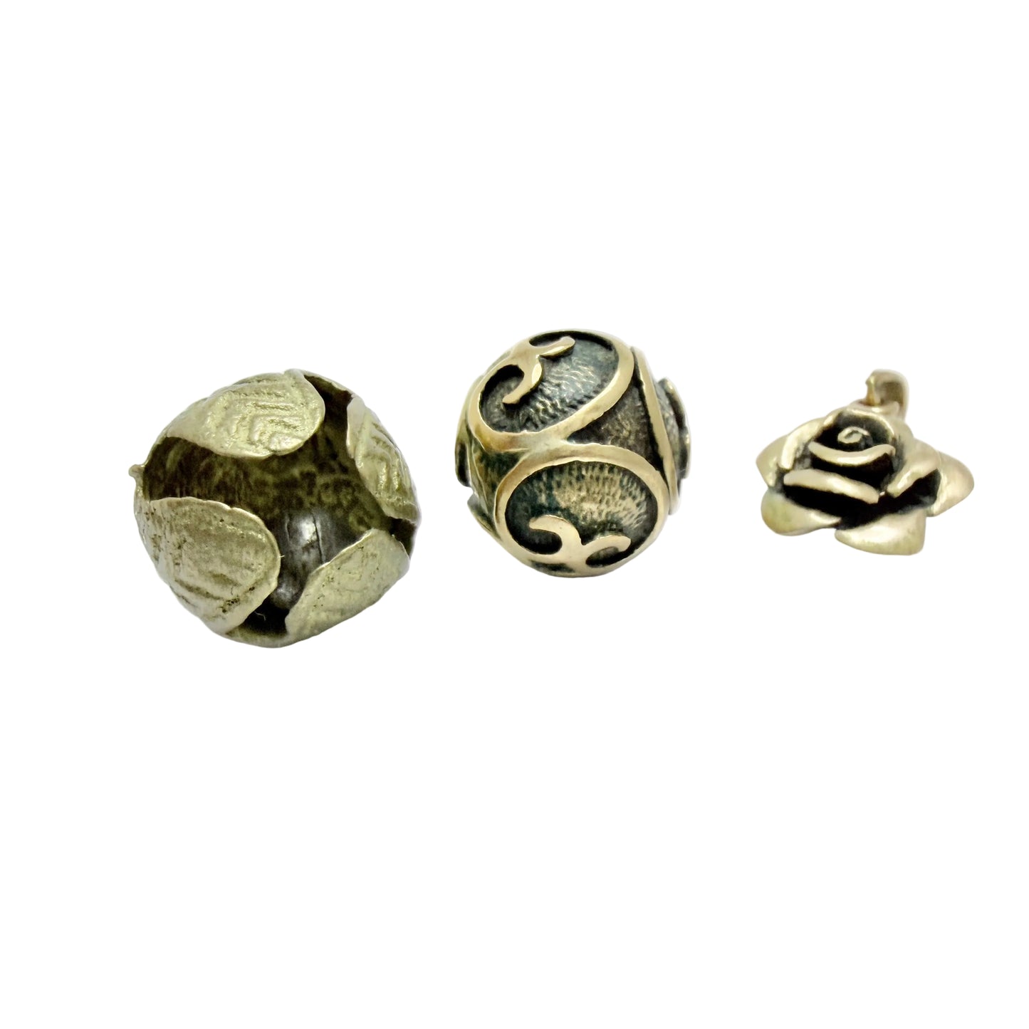 3 Vintage Scandinavian Bronze Pendants. One Older Troll-ball Pendant.