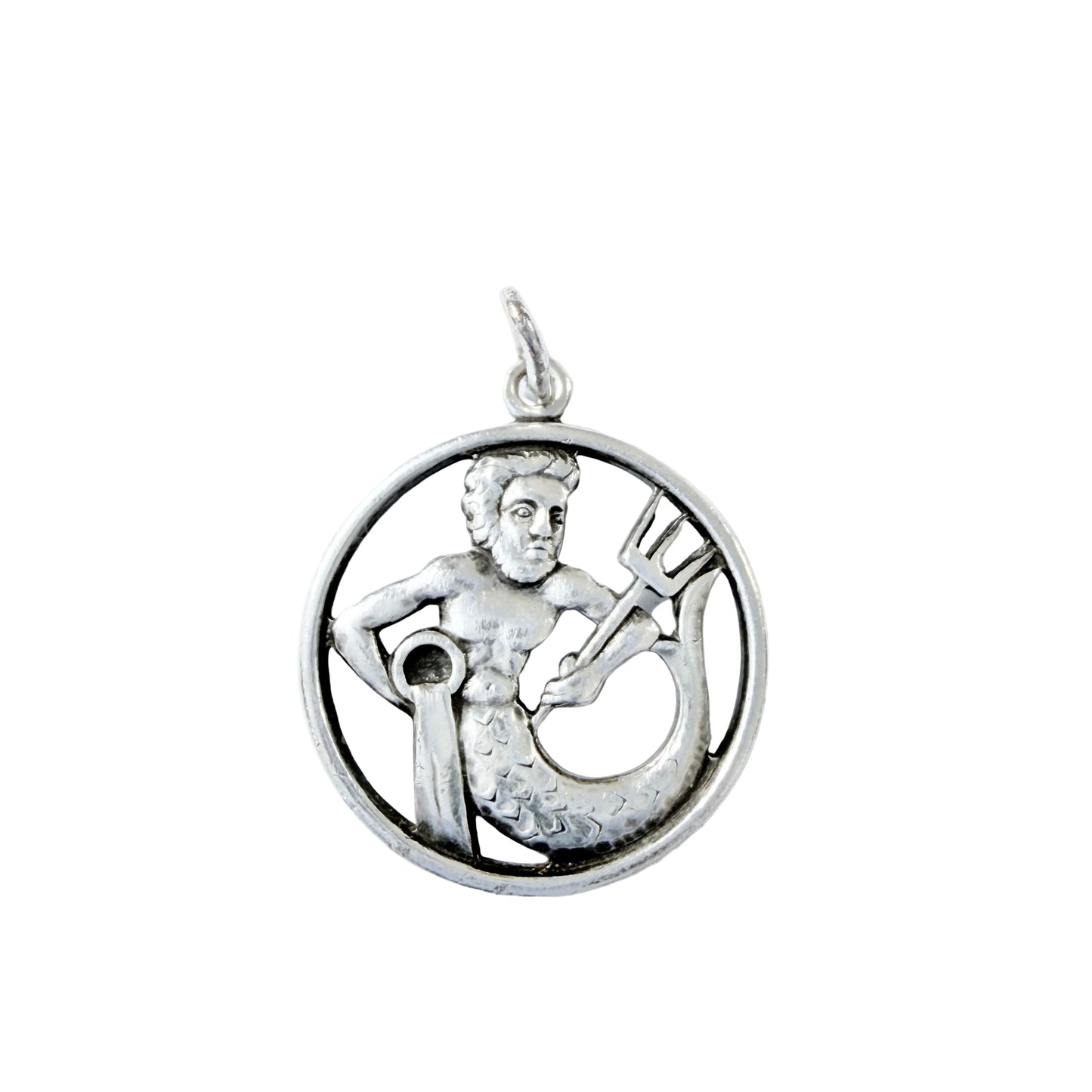 REU, Germany. Vintage Sterling Silver Zodiac Neptune Charm Pendant.
