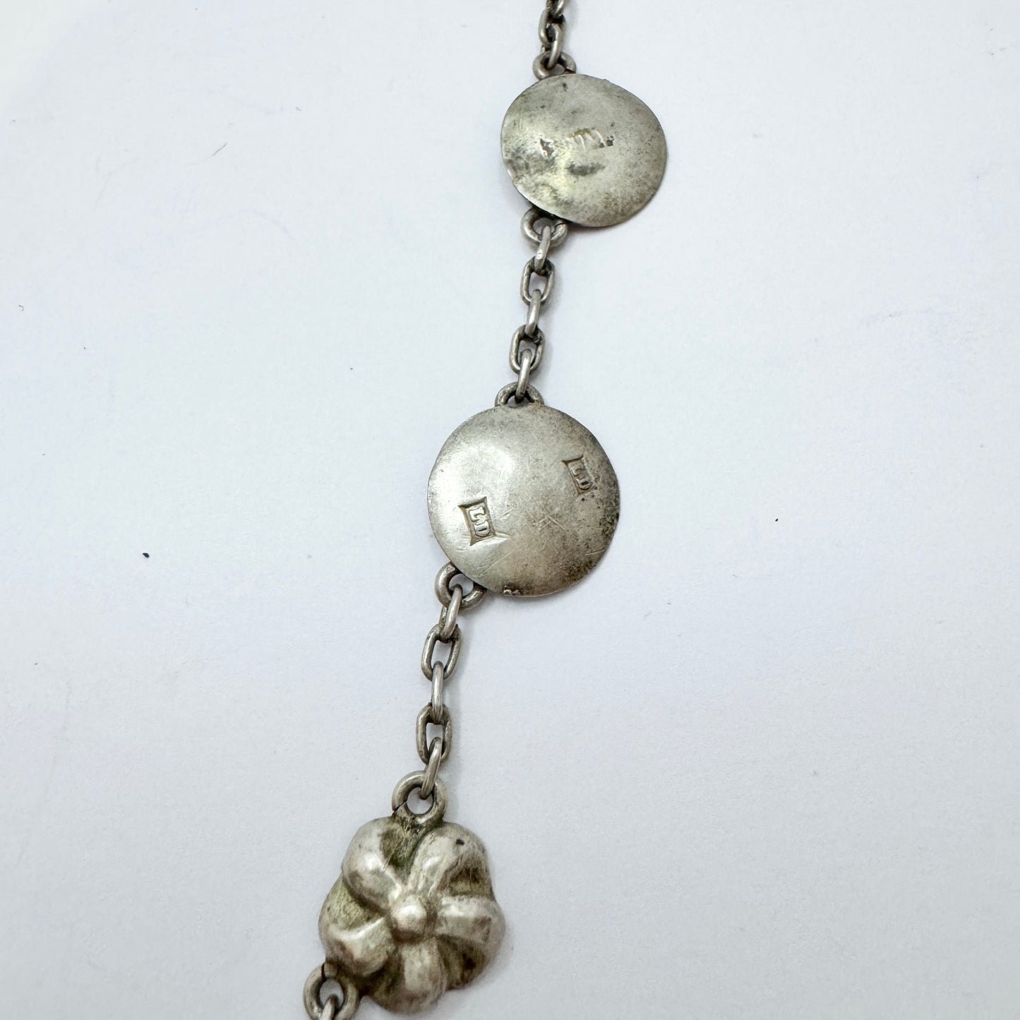 Sweden late 1800s. Antique Solid Silver Paste Stone Necklace made from Buttons.