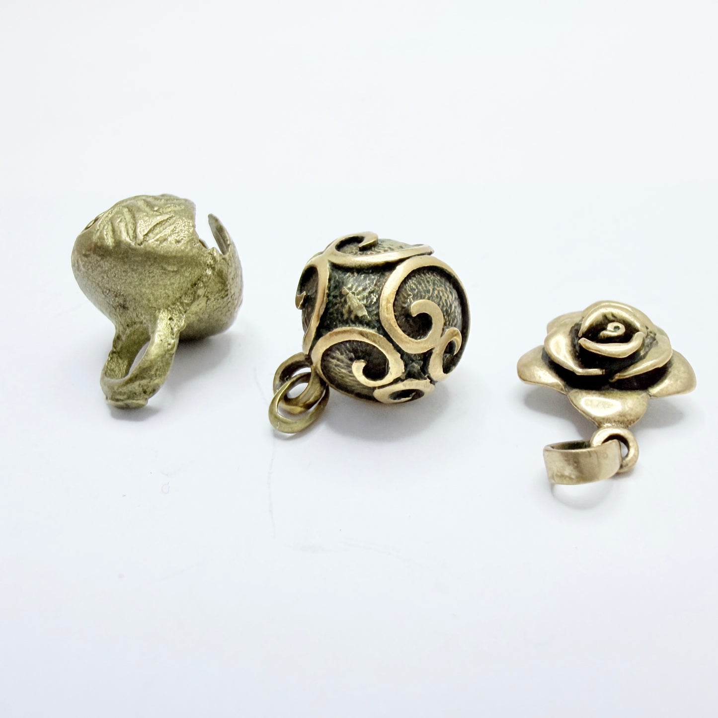 3 Vintage Scandinavian Bronze Pendants. One Older Troll-ball Pendant.