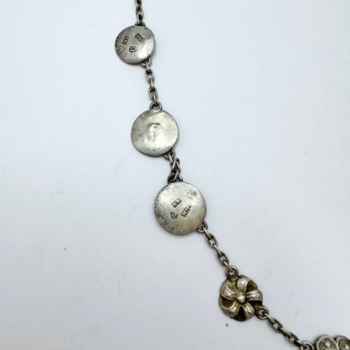 Sweden late 1800s. Antique Solid Silver Paste Stone Necklace made from Buttons.