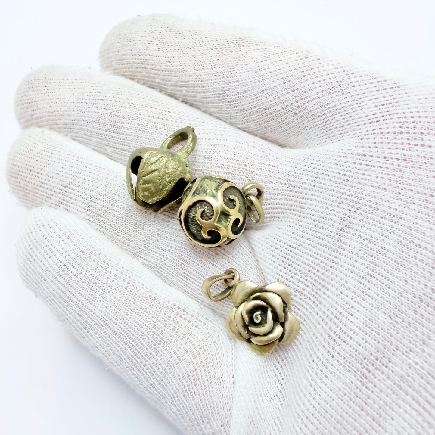 3 Vintage Scandinavian Bronze Pendants. One Older Troll-ball Pendant.