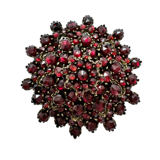 Antique Victorian Bohemian Garnet Gilt Metal Brooch