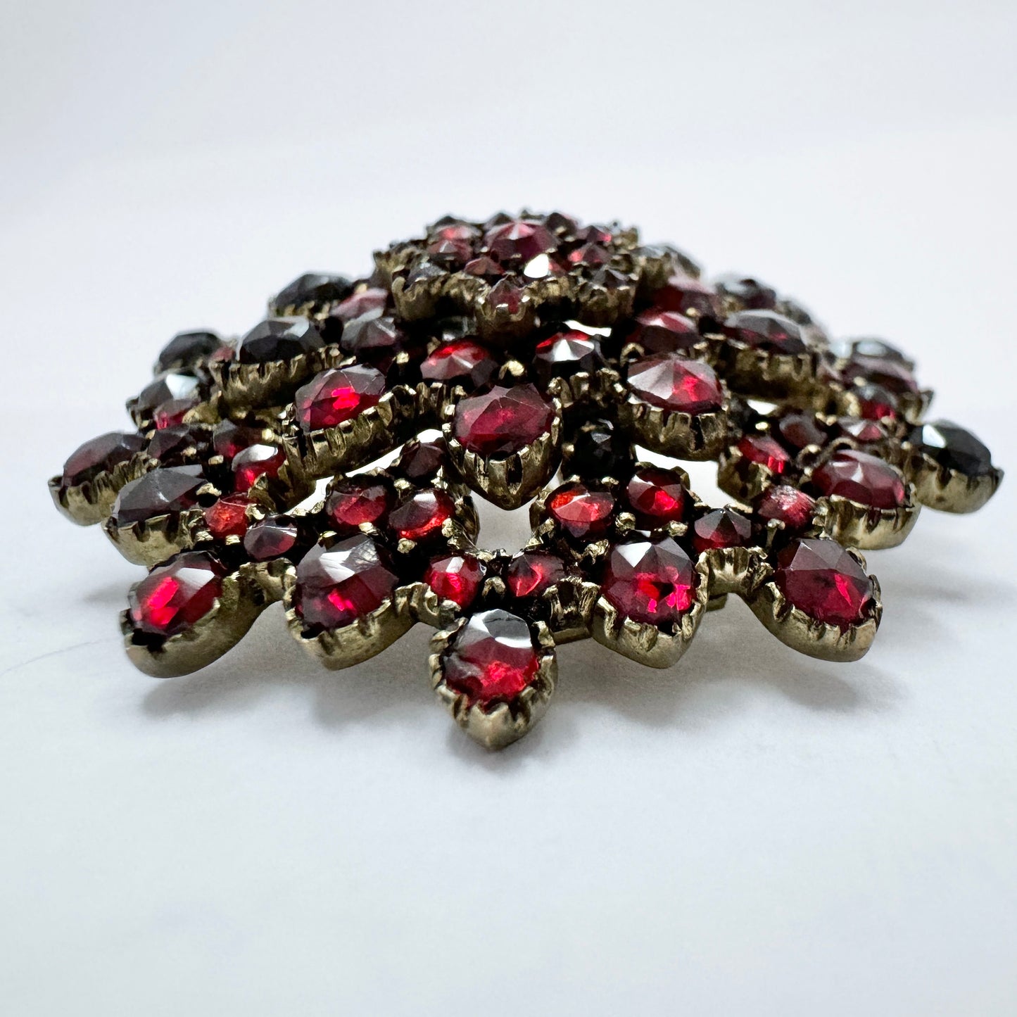 Antique Victorian Bohemian Garnet Gilt Metal Brooch