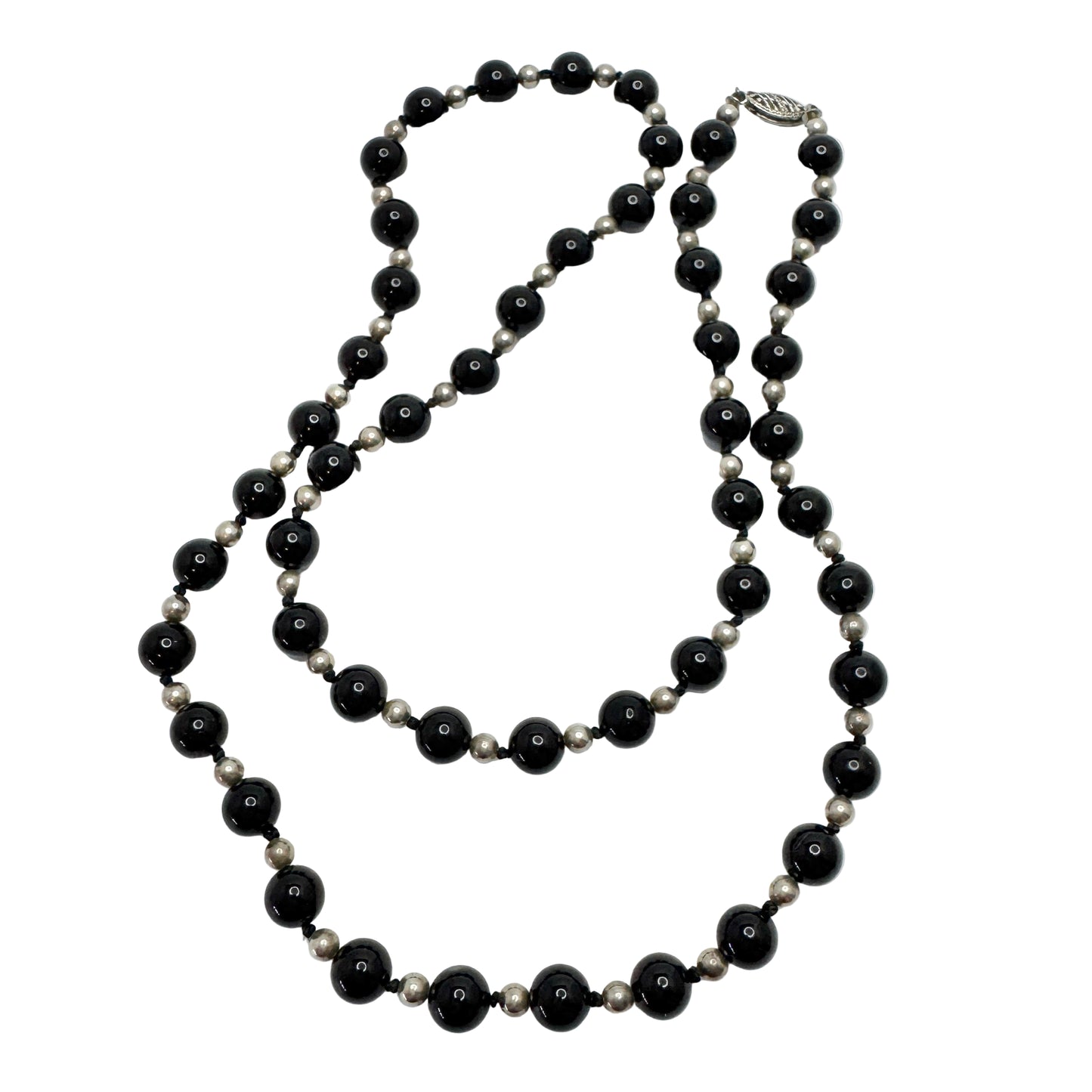 Vintage Solid Silver Onyx Necklace.