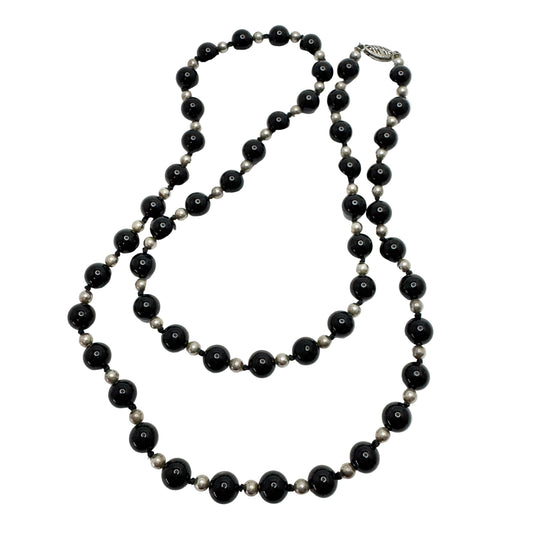 Vintage Solid Silver Onyx Necklace.