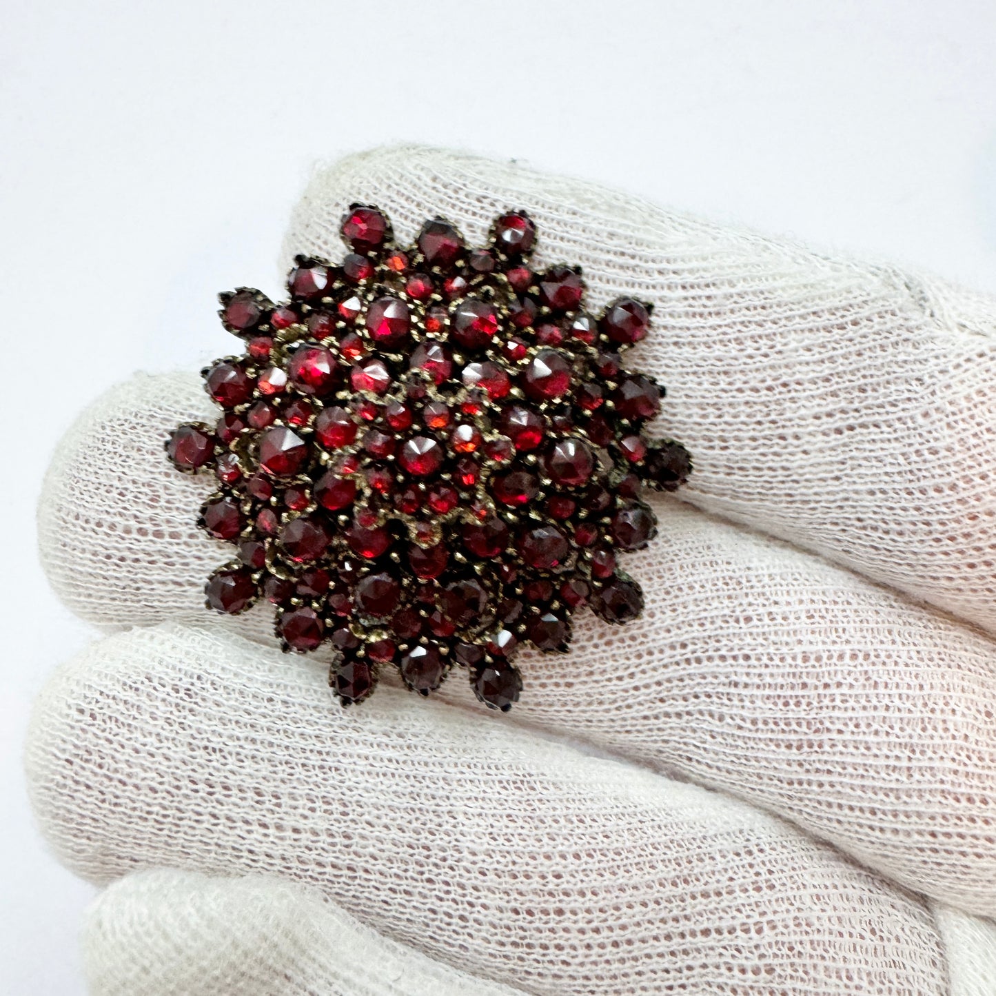 Antique Victorian Bohemian Garnet Gilt Metal Brooch