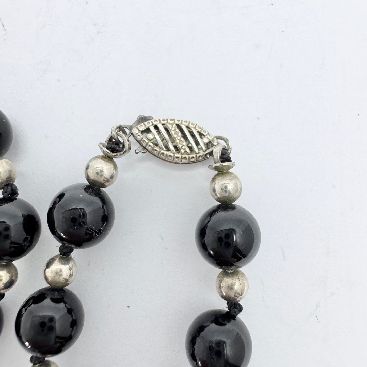 Vintage Solid Silver Onyx Necklace.