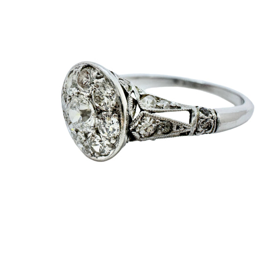 Art Deco c 1920s. Platinum Diamond Cluster Ring.