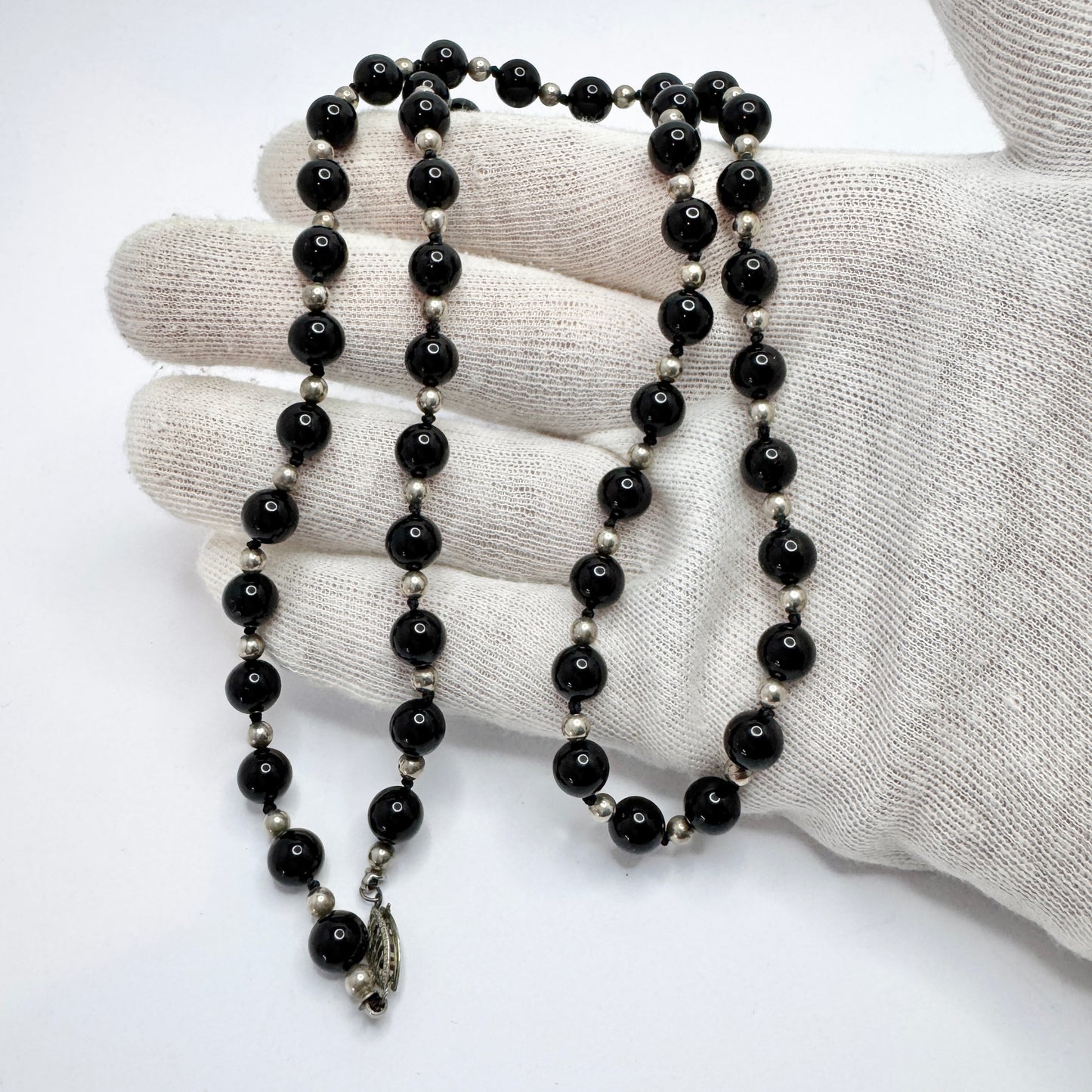 Vintage Solid Silver Onyx Necklace.