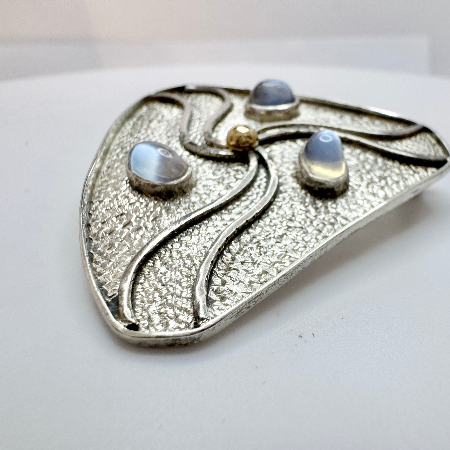 Sweden year 1956. Vintage Sterling Silver Moonstone Brooch.