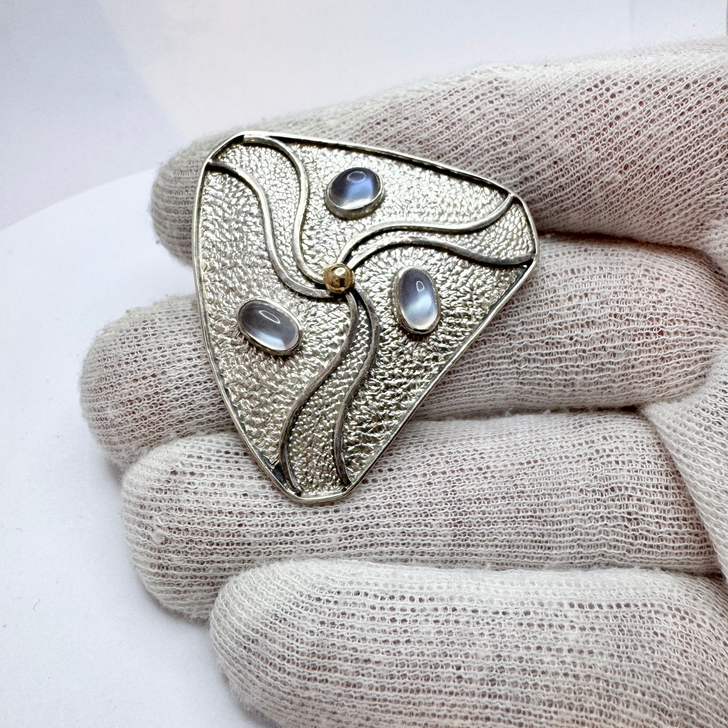 Sweden year 1956. Vintage Sterling Silver Moonstone Brooch.