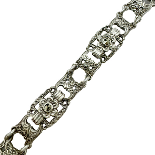 Sweden 1940s. Vintage Solid Silver Marcasite Bracelet.