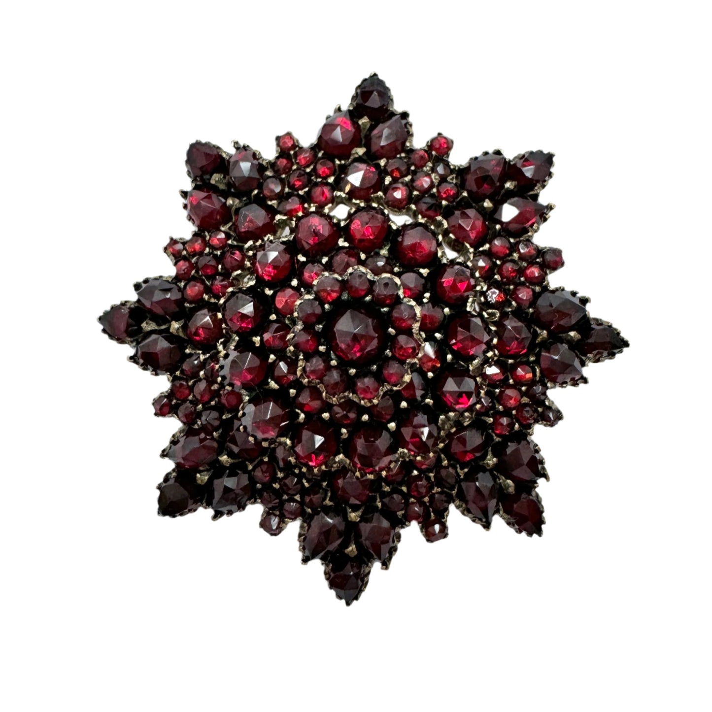 Antique Victorian Bohemian Garnet Gilt Metal Star Brooch.