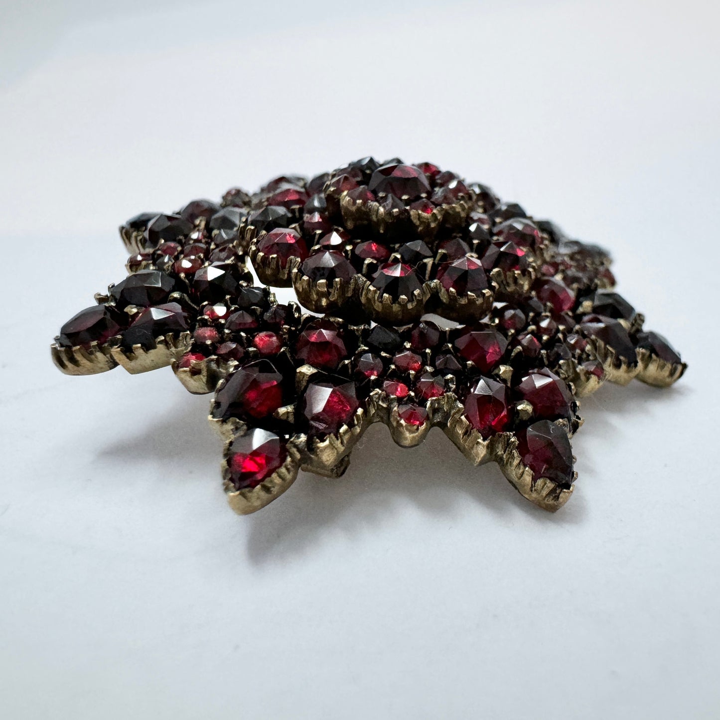 Antique Victorian Bohemian Garnet Gilt Metal Star Brooch.