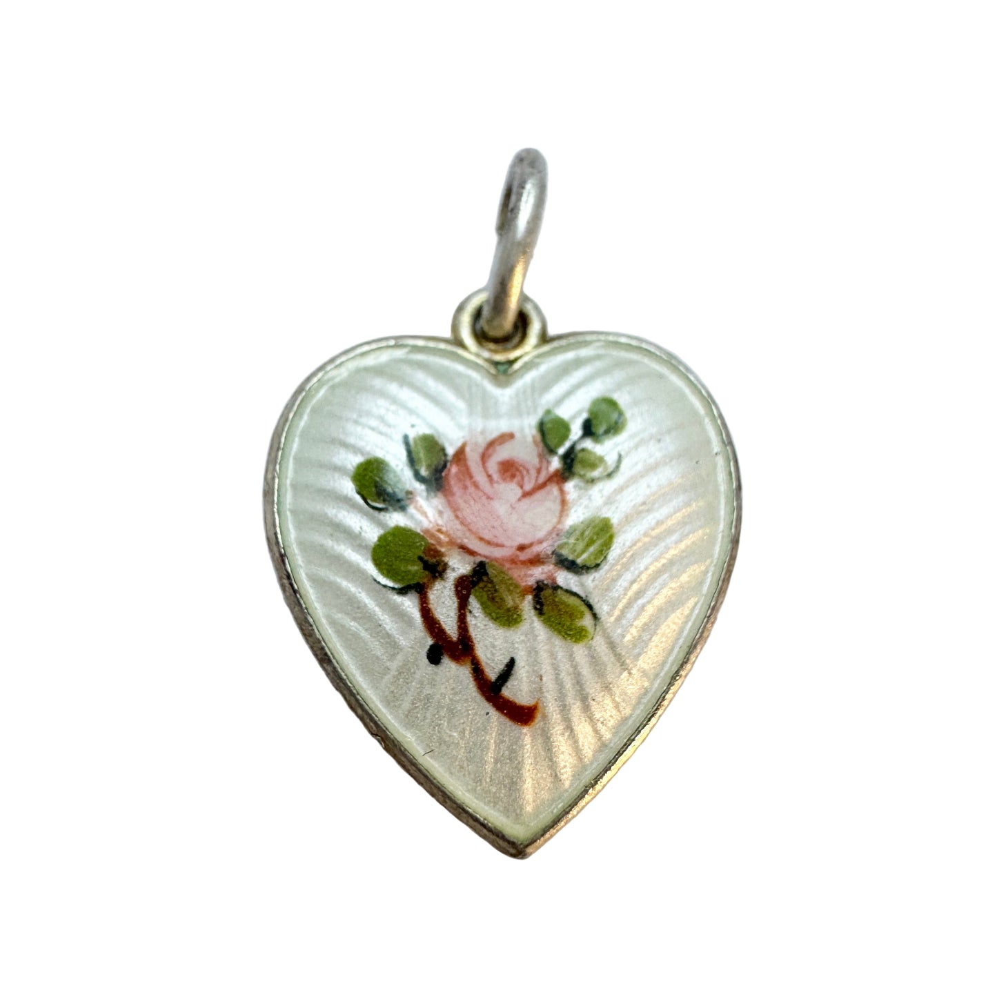 Ivar T Holt, Norway c 1950-60s. Vintage Sterling Silver Enamel Heart Rose Flower Pendant.