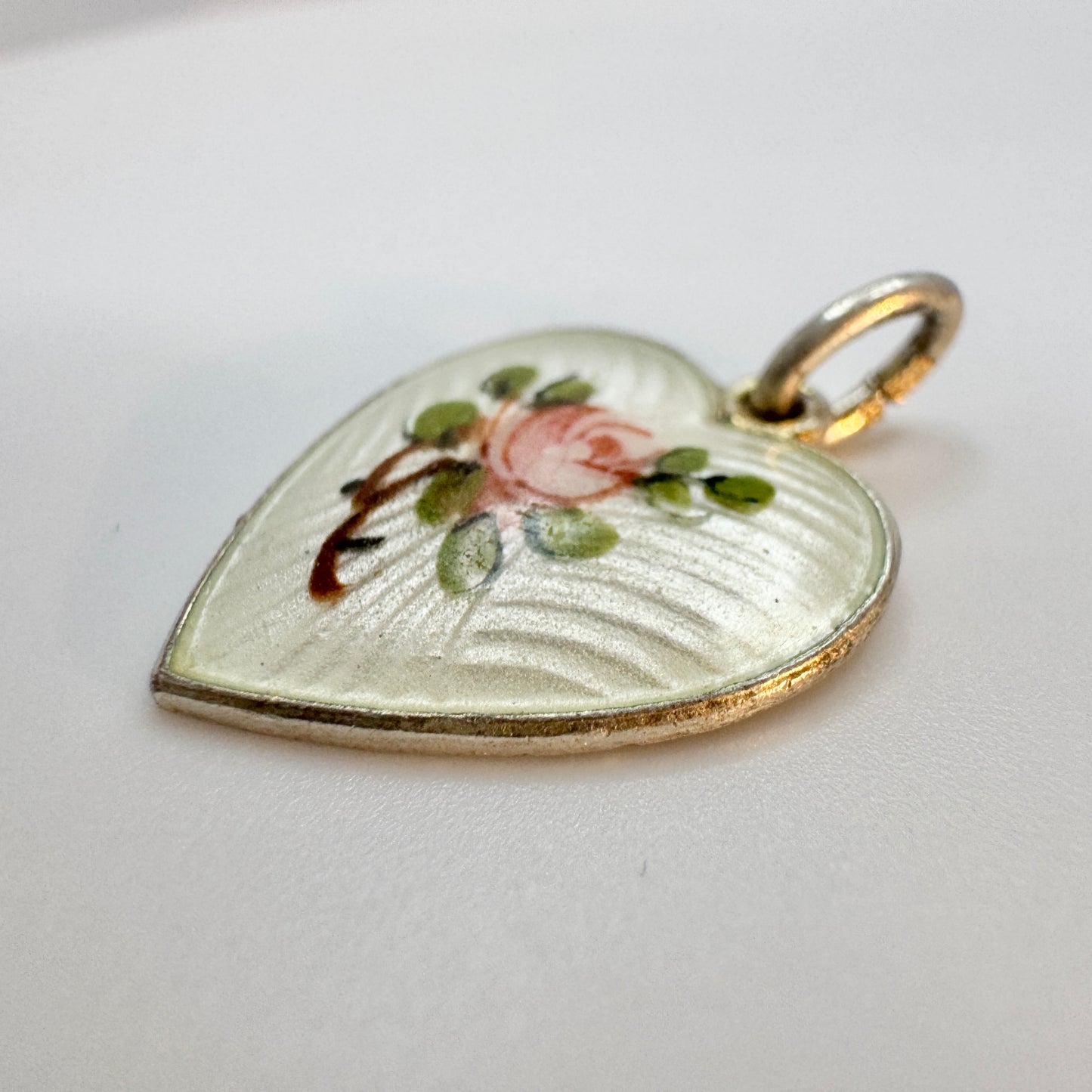 Ivar T Holt, Norway c 1950-60s. Vintage Sterling Silver Enamel Heart Rose Flower Pendant.