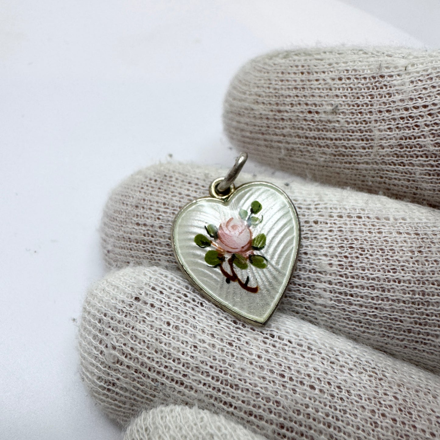 Ivar T Holt, Norway c 1950-60s. Vintage Sterling Silver Enamel Heart Rose Flower Pendant.