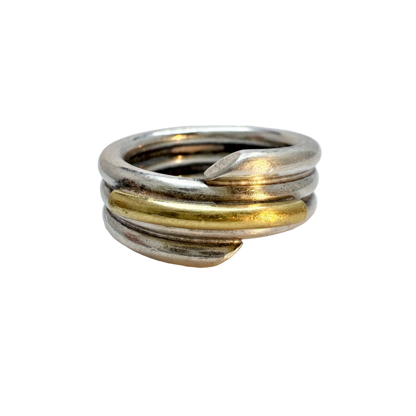 Rauff, Denmark. Vintage Sterling Silver Gold Detail Ring.