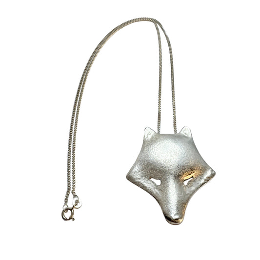 Stockholm, Sweden. Vintage Sterling Silver Wolf Head Pendant Necklace. Signed.