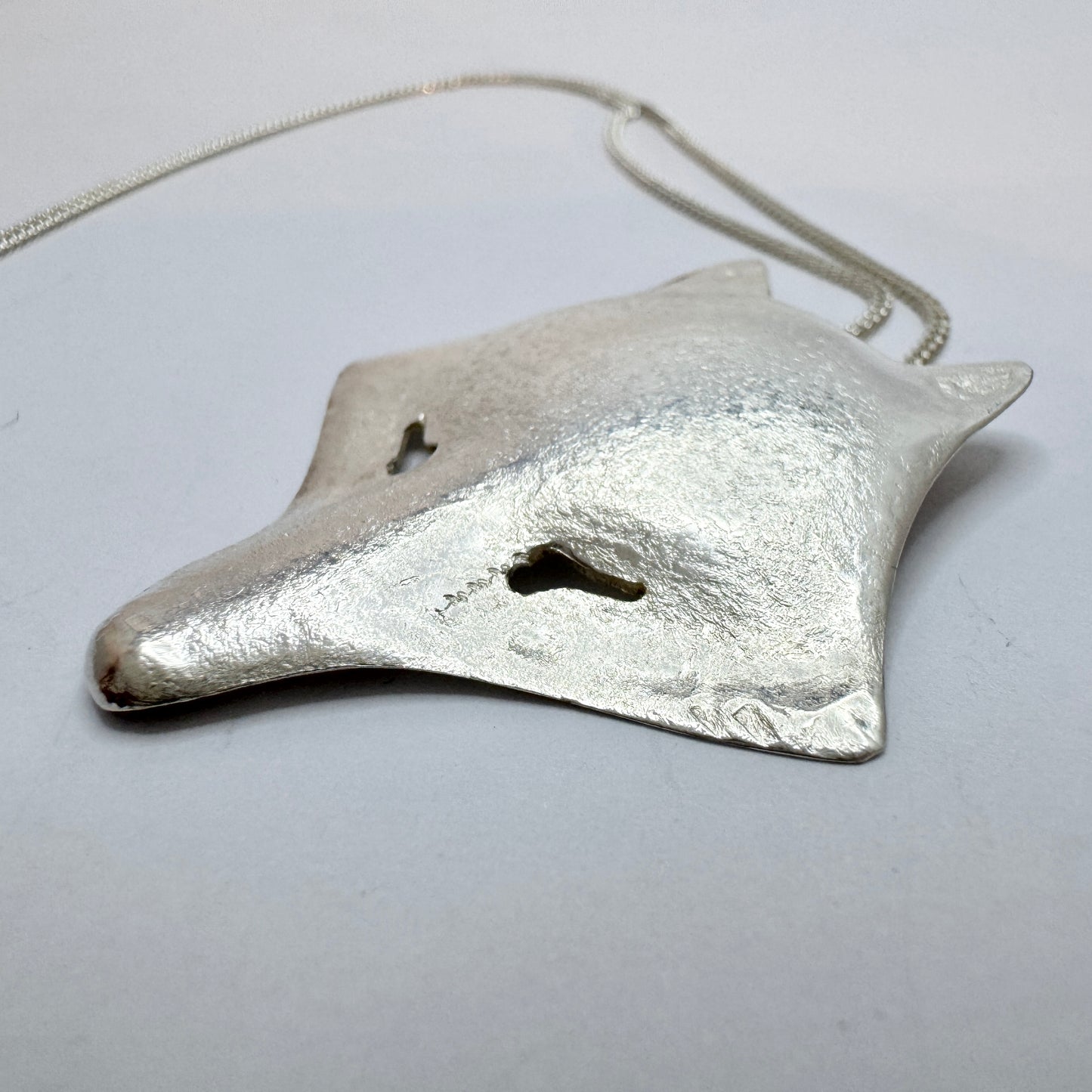 Stockholm, Sweden. Vintage Sterling Silver Wolf Head Pendant Necklace. Signed.