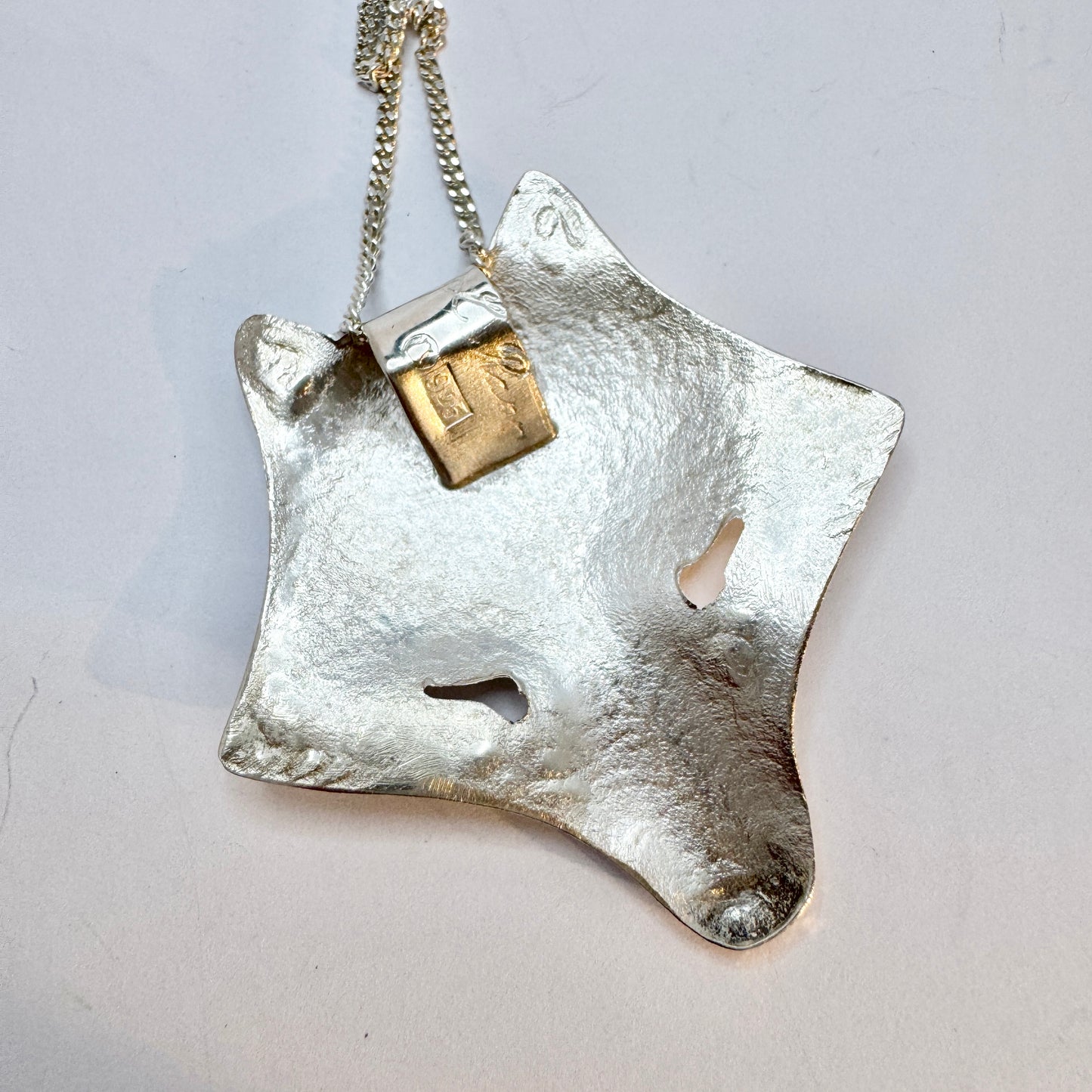 Stockholm, Sweden. Vintage Sterling Silver Wolf Head Pendant Necklace. Signed.