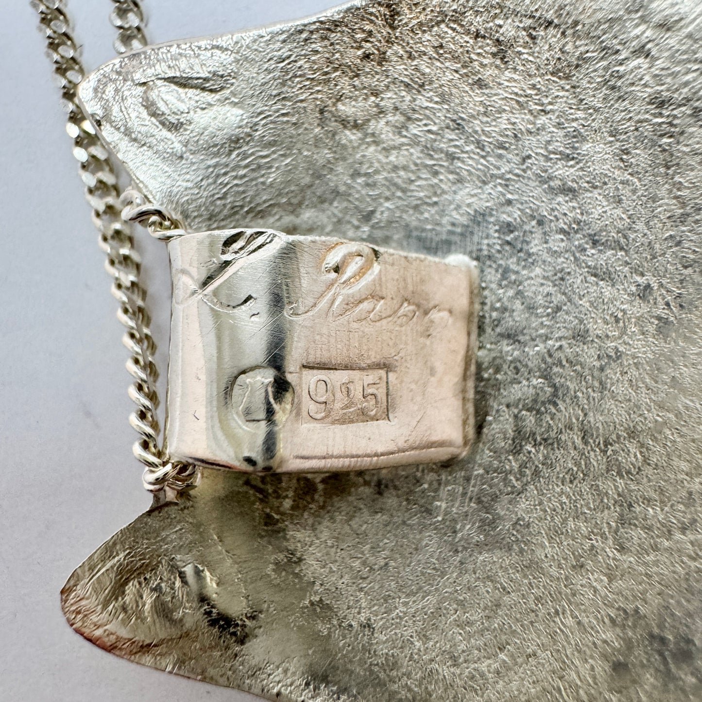 Stockholm, Sweden. Vintage Sterling Silver Wolf Head Pendant Necklace. Signed.