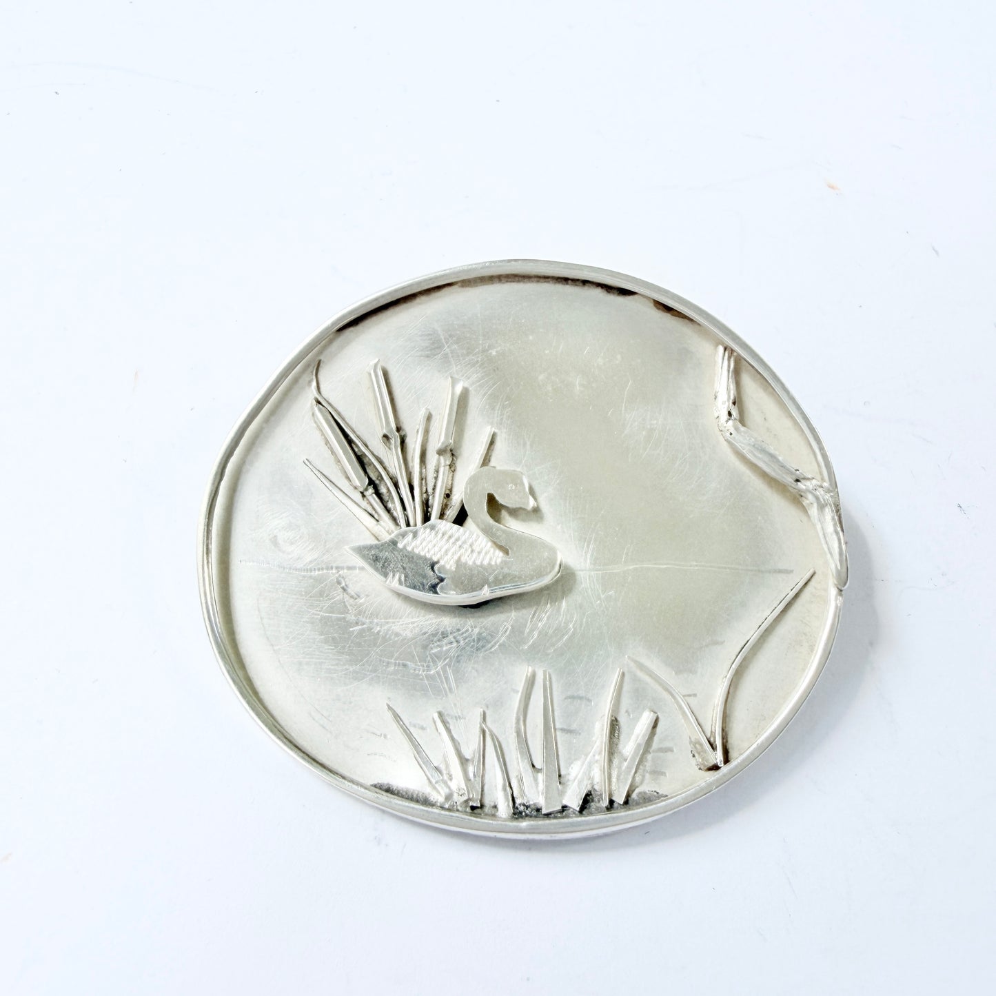 Zahle for Röijersten & Cederwall, Sweden 1952. Vintage Solid Silver 3D Swan Brooch