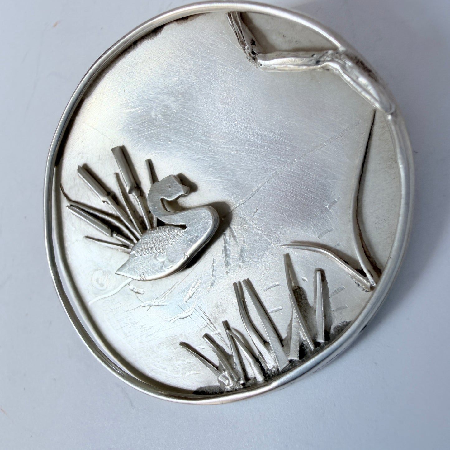 Zahle for Röijersten & Cederwall, Sweden 1952. Vintage Solid Silver 3D Swan Brooch