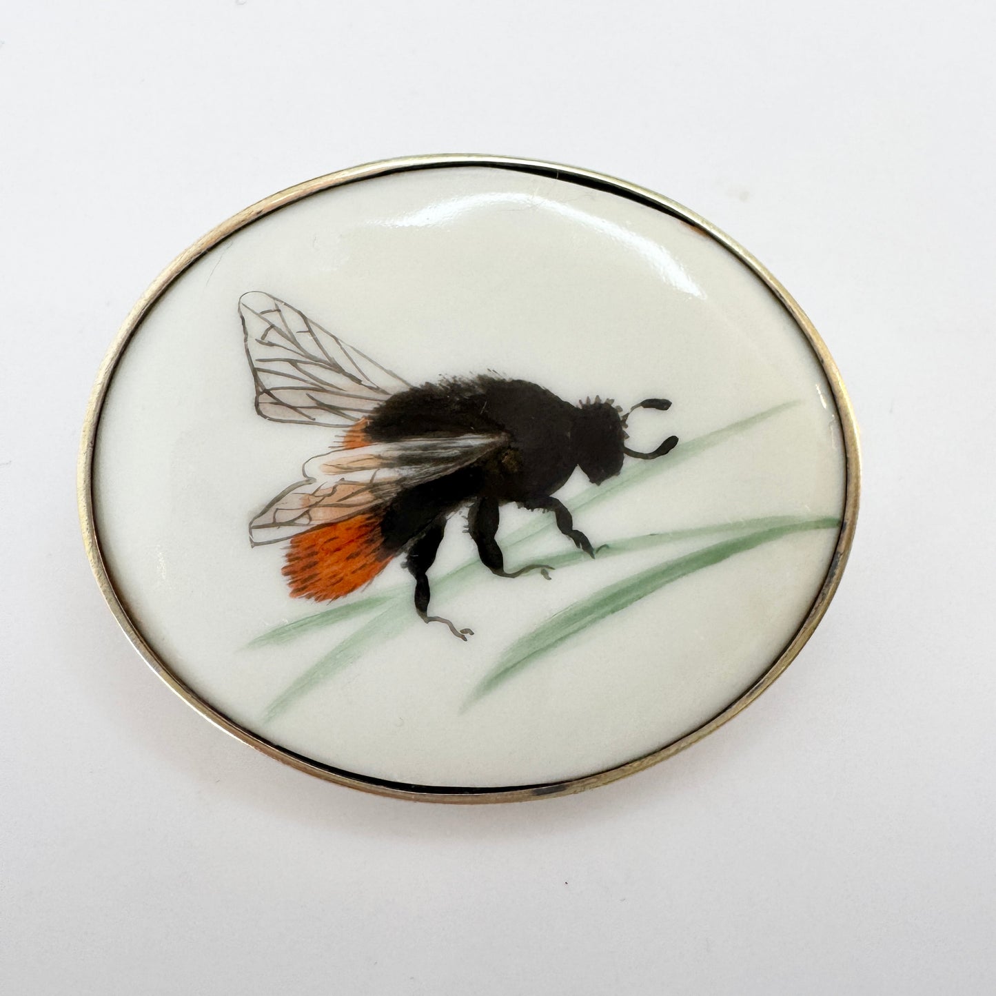 Bernhard Hertz, Sweden 1918. Antique Solid Silver Porcelain Insect Brooch.