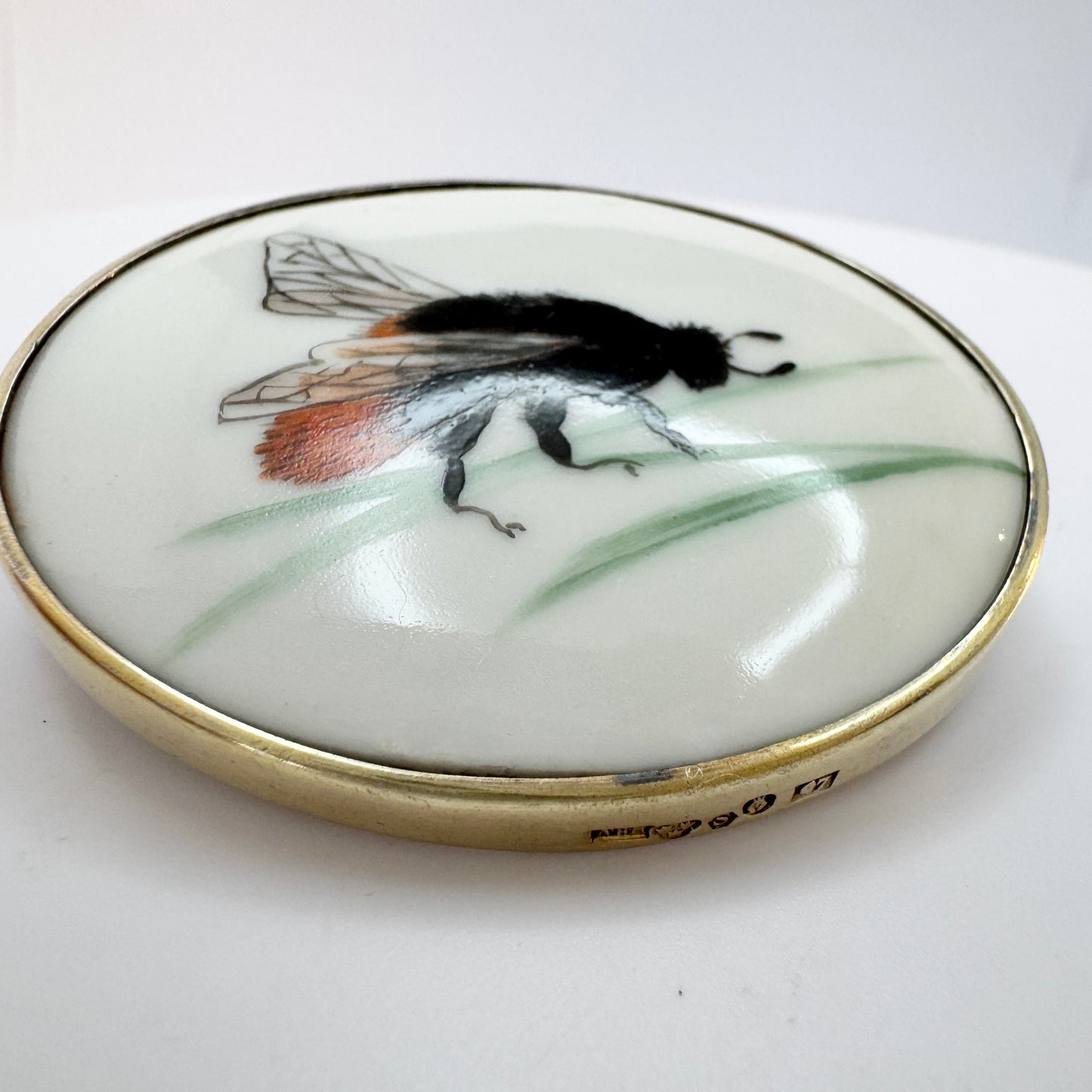 Bernhard Hertz, Sweden 1918. Antique Solid Silver Porcelain Insect Brooch.