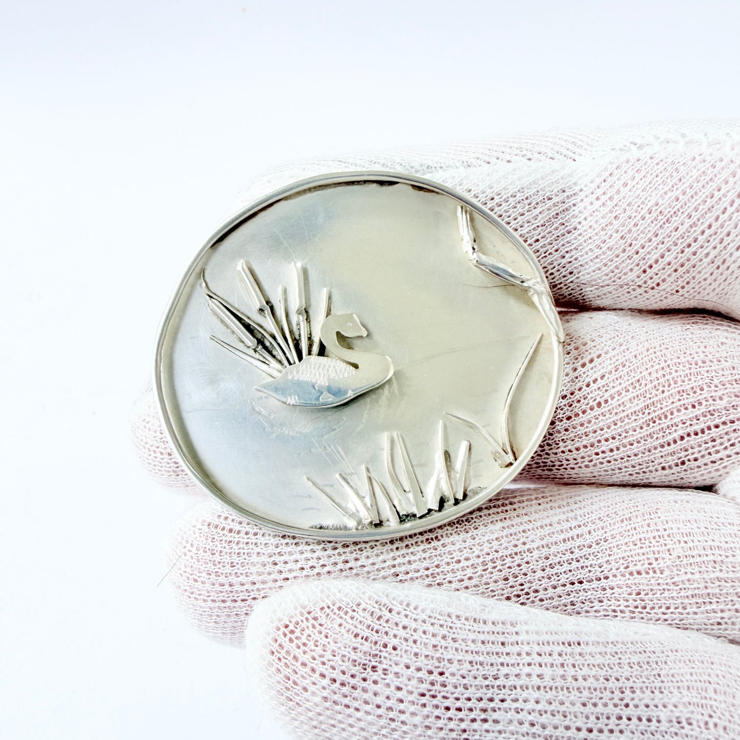 Zahle for Röijersten & Cederwall, Sweden 1952. Vintage Solid Silver 3D Swan Brooch