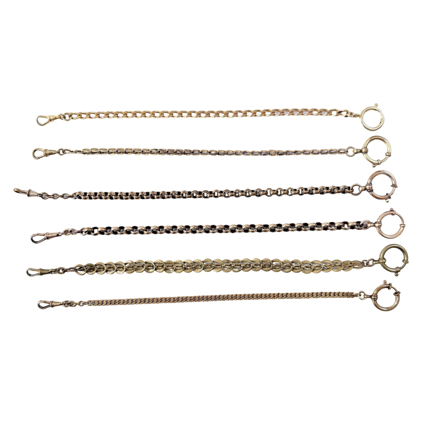 6 Vintage Antique Gilt Metal Watch Chains.