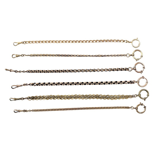 6 Vintage Antique Gilt Metal Watch Chains.