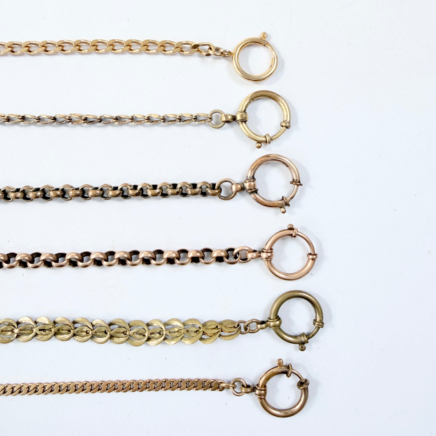 6 Vintage Antique Gilt Metal Watch Chains.