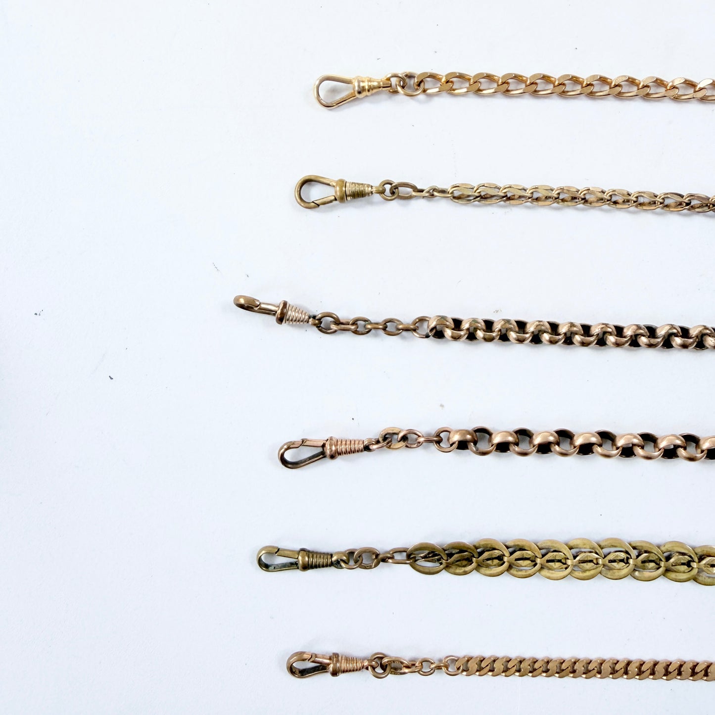 6 Vintage Antique Gilt Metal Watch Chains.